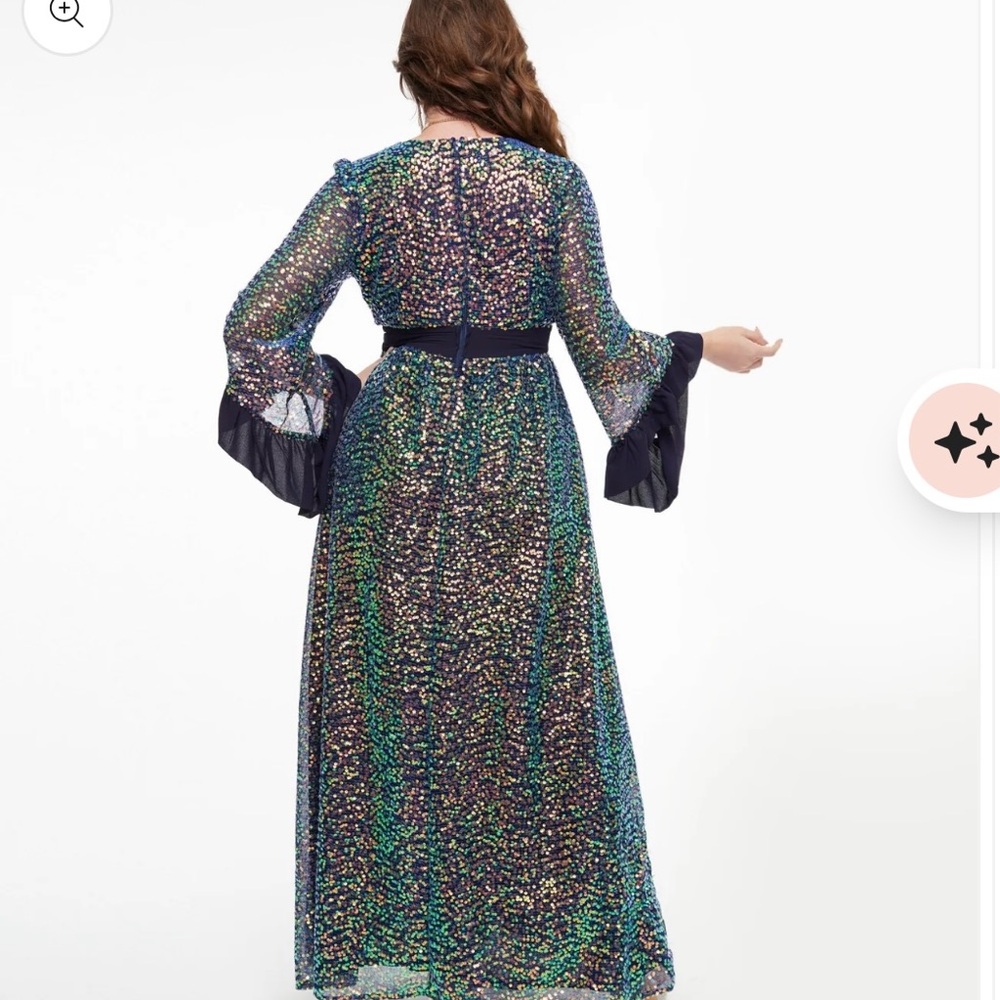 Unique Vintage Navy Glitter Sequin Maxi Long Sleeve Dress - Picture 2 of 5